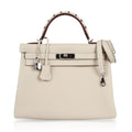 Limited Edition Kelly 32 Retourne Bag Au Galop Craie Togo Leather with Palladium Hardware