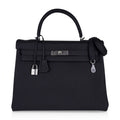 Kelly 35 Bag Black Retourne Togo Palladium Hardware New