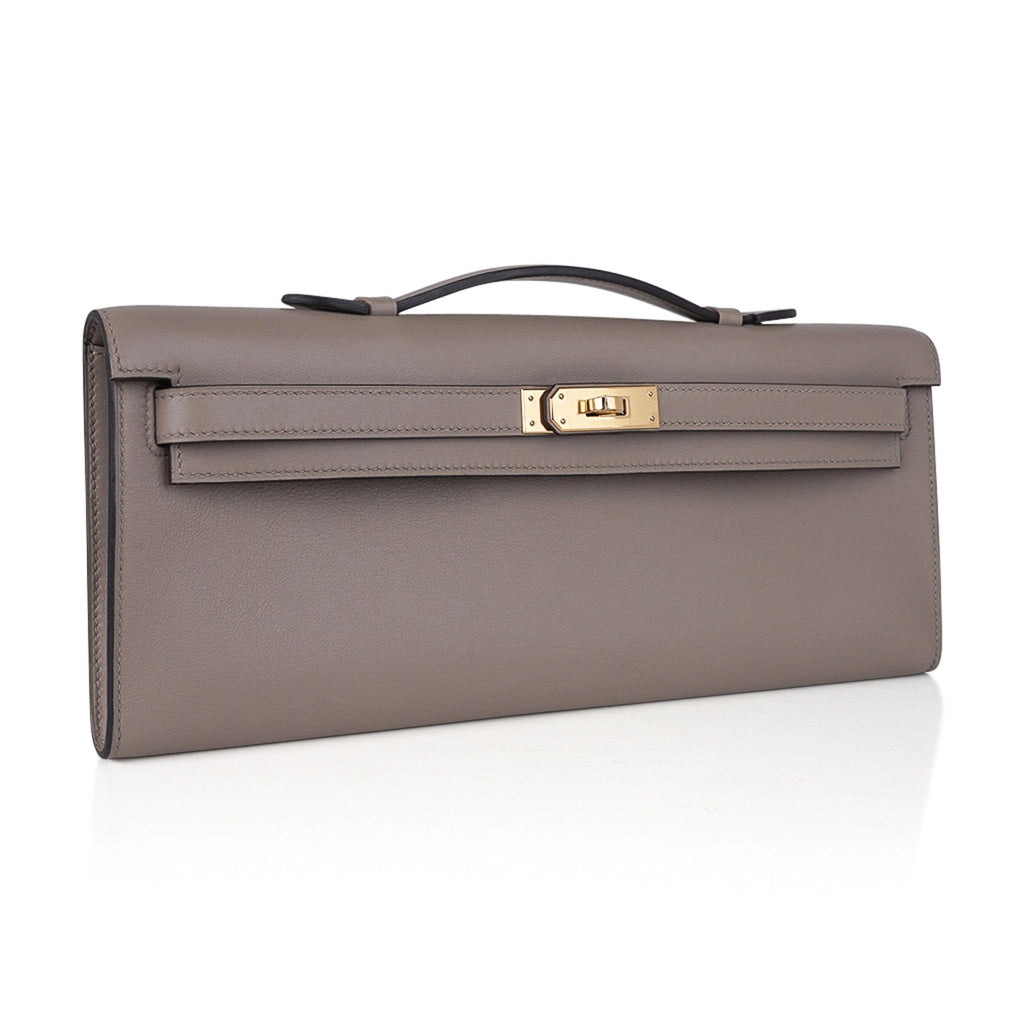 Kelly Cut Bag Gris Asphalte Gray Clutch Swift Gold Hardware