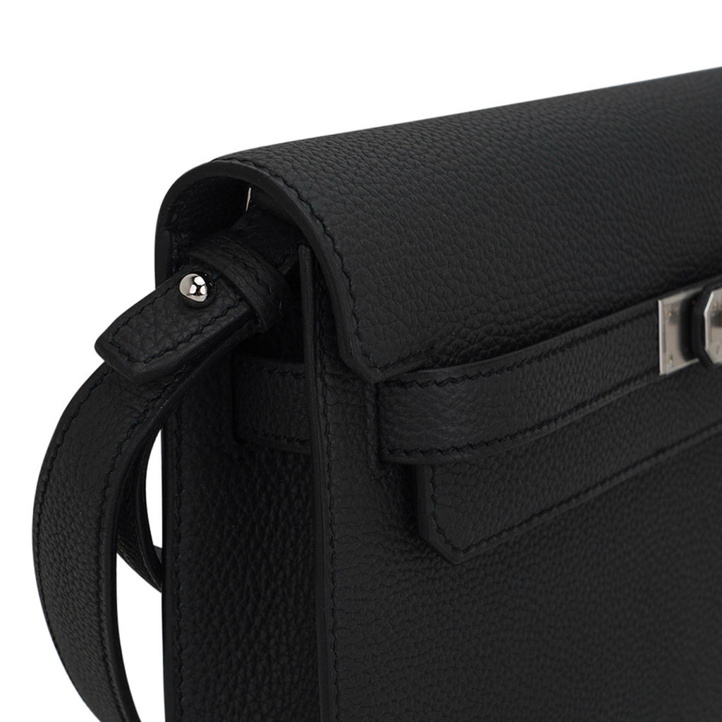Kelly Depeches 25 Pouch Bag Black Galop D’Leather with Palladium Hardware