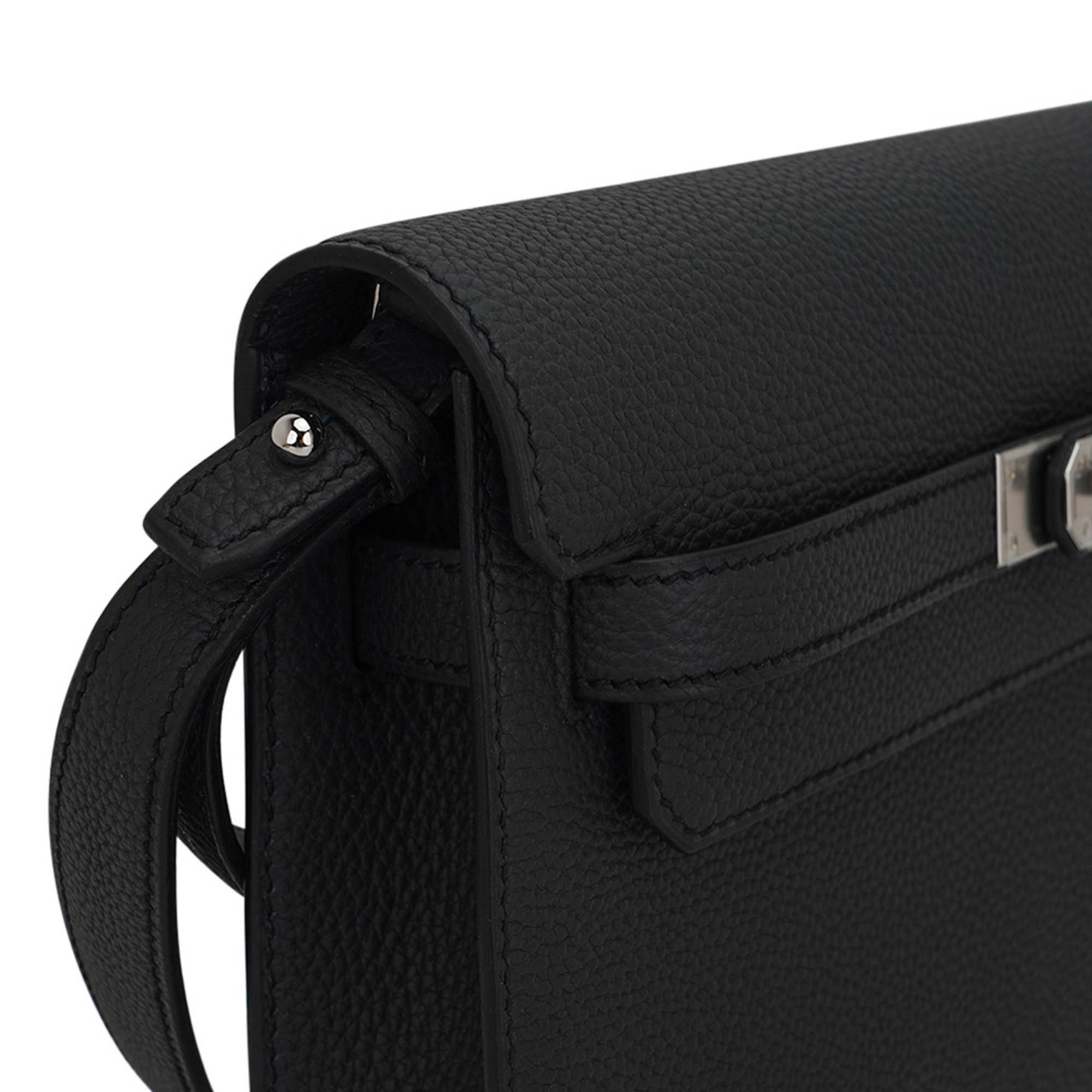 Kelly Depeches 25 Pouch Bag Black Galop D’Leather with Palladium Hardware