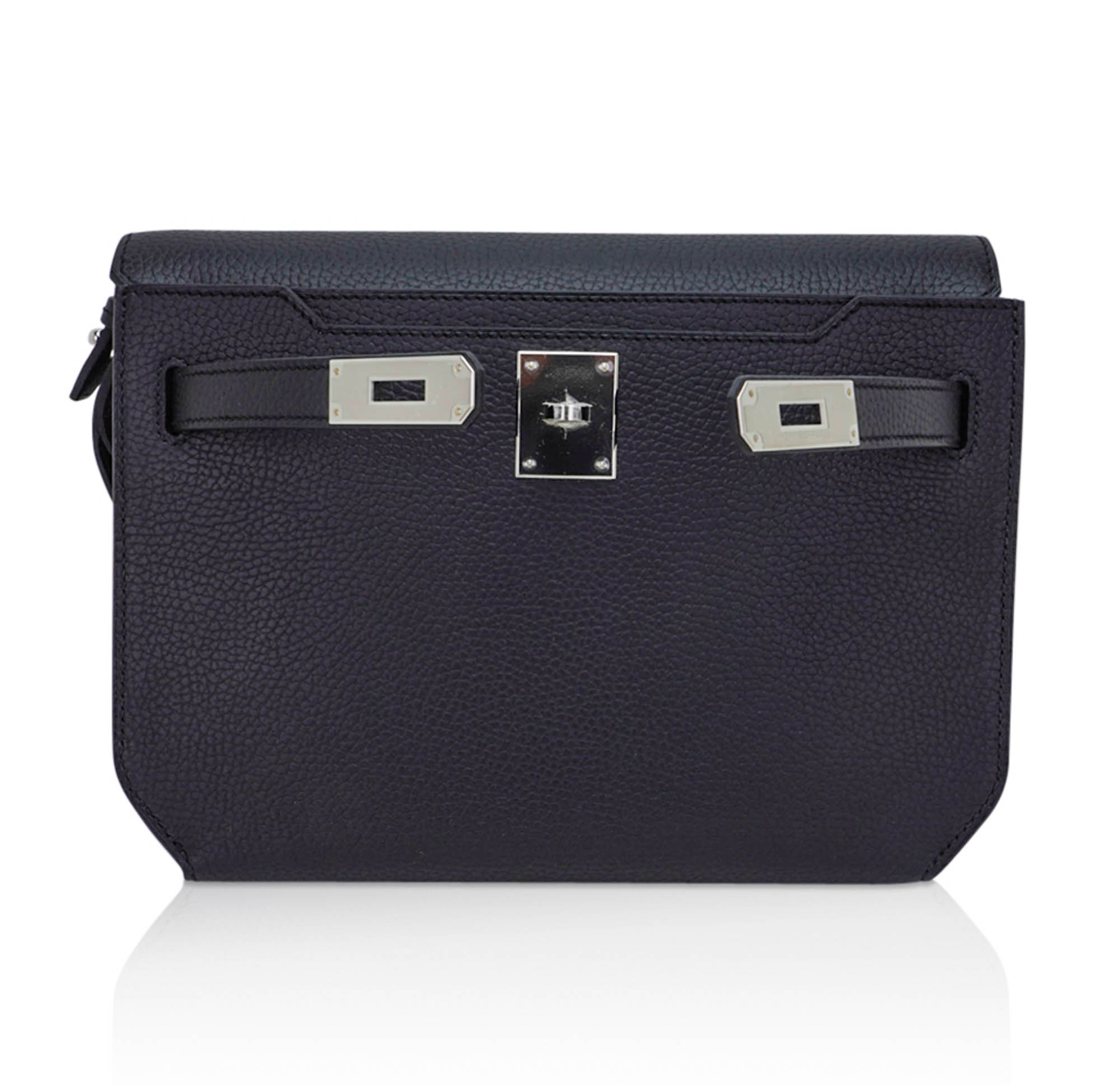 Kelly Depeches 25 Pouch Bag Blue Ocean Togo Leather with Palladium Hardware
