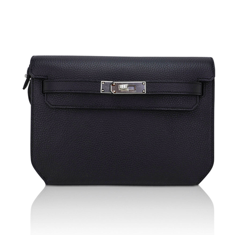 Kelly Depeches 25 Pouch Bag Blue Ocean Togo Leather with Palladium Hardware