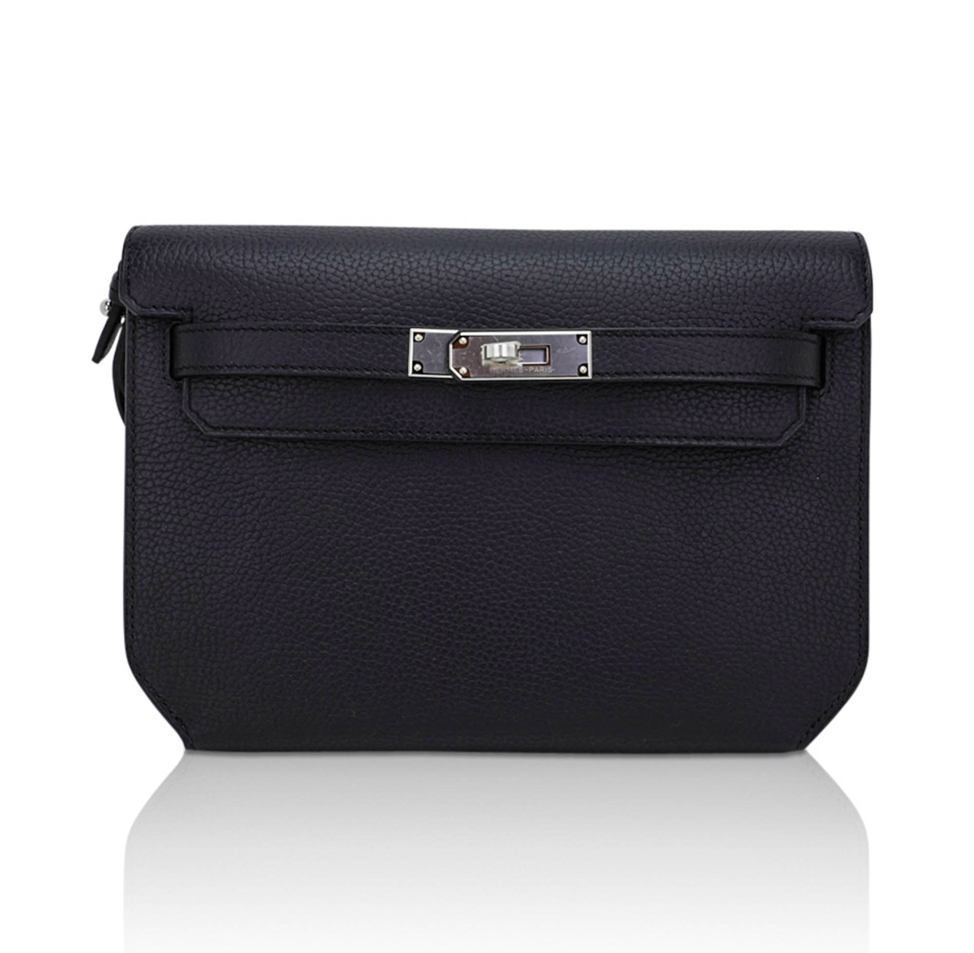 Kelly Depeches 25 Pouch Bag Blue Ocean Togo Leather with Palladium Hardware