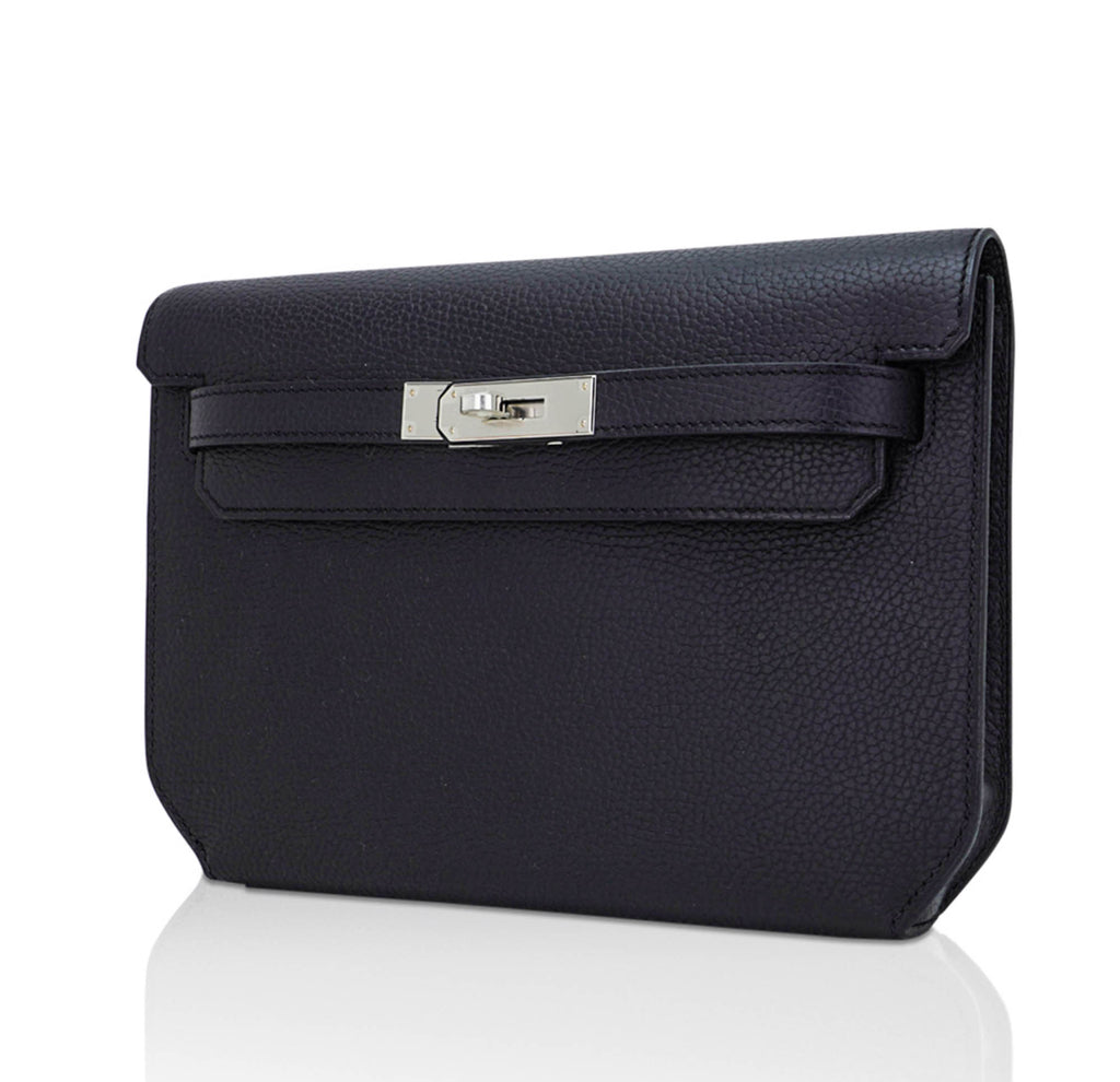 Kelly Depeches 25 Pouch Bag Blue Ocean Togo Leather with Palladium Hardware