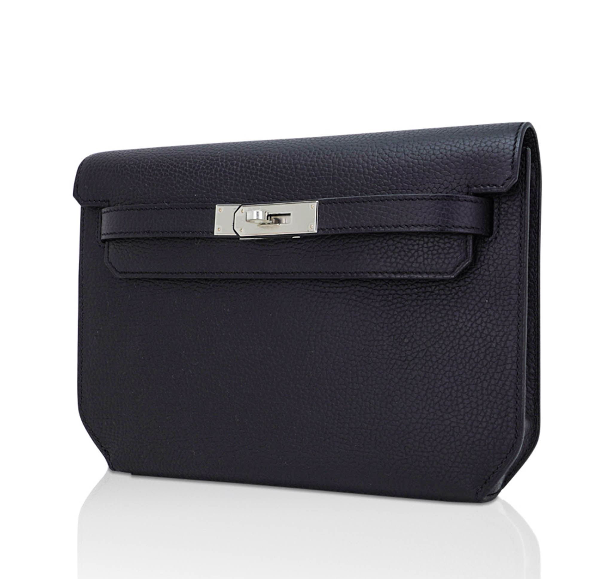 Kelly Depeches 25 Pouch Bag Blue Ocean Togo Leather with Palladium Hardware