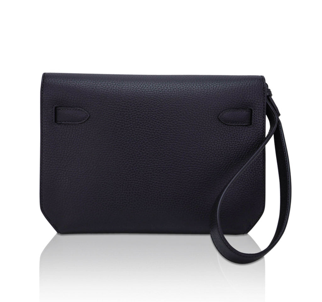 Kelly Depeches 25 Pouch Bag Blue Ocean Togo Leather with Palladium Hardware
