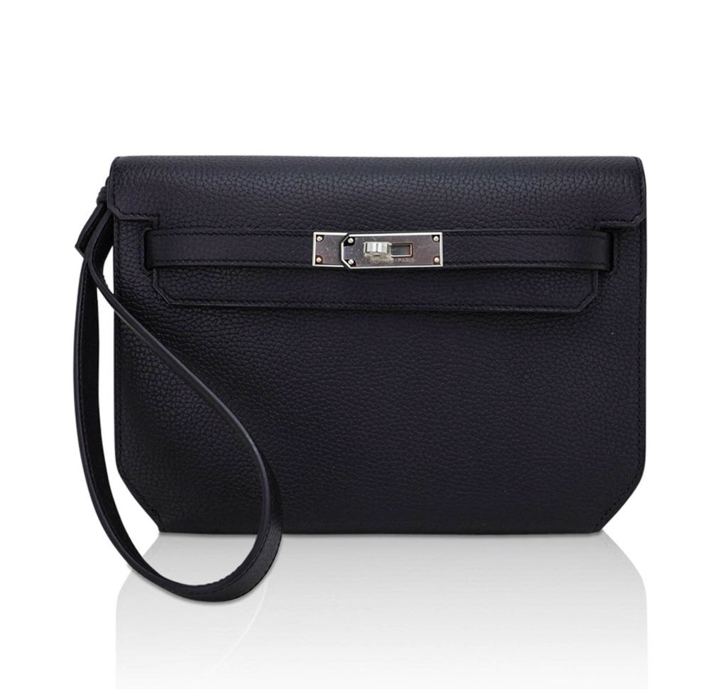 Kelly Depeches 25 Pouch Bag Blue Ocean Togo Leather with Palladium Hardware