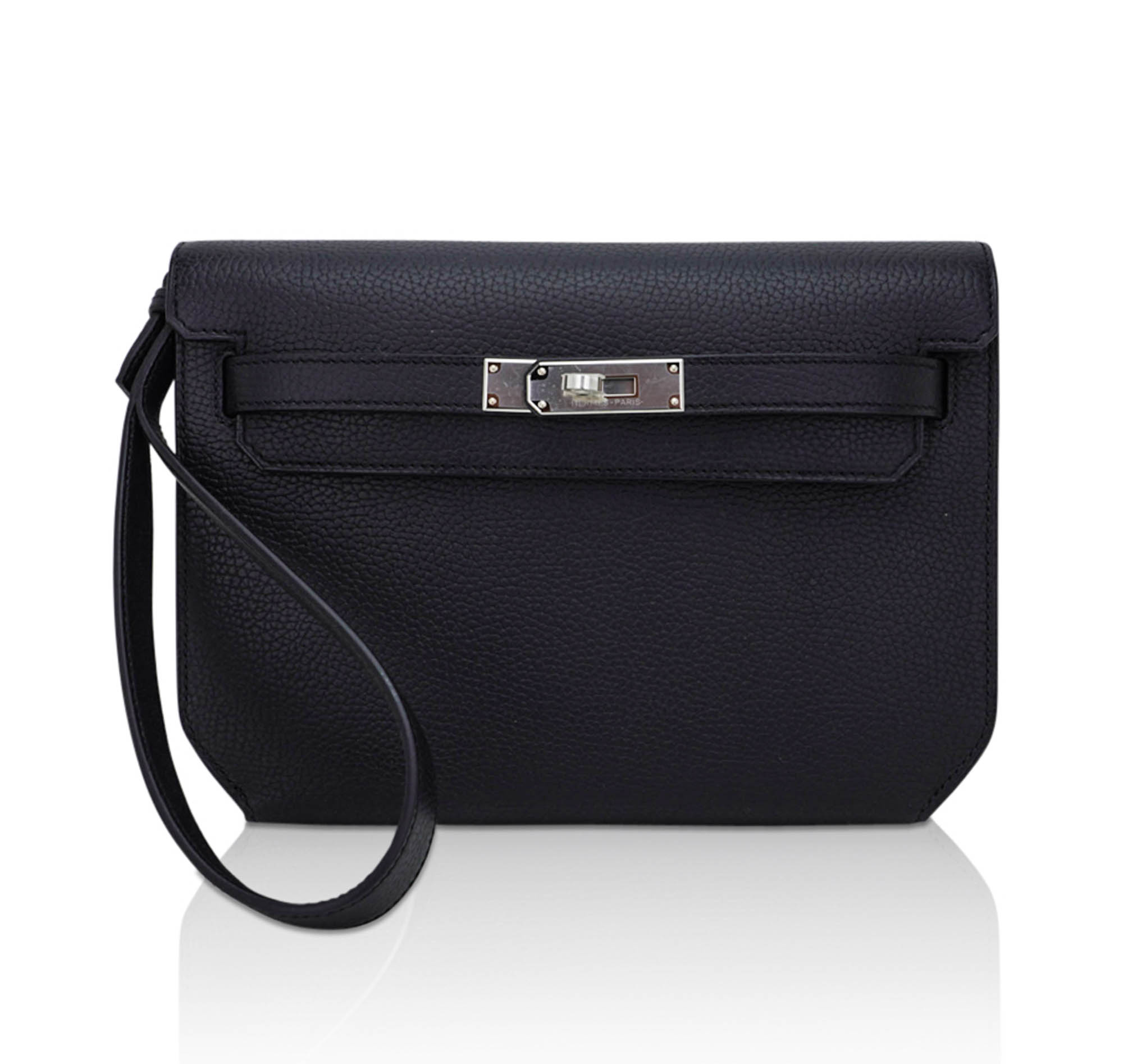 Kelly Depeches 25 Pouch Bag Blue Ocean Togo Leather with Palladium Hardware