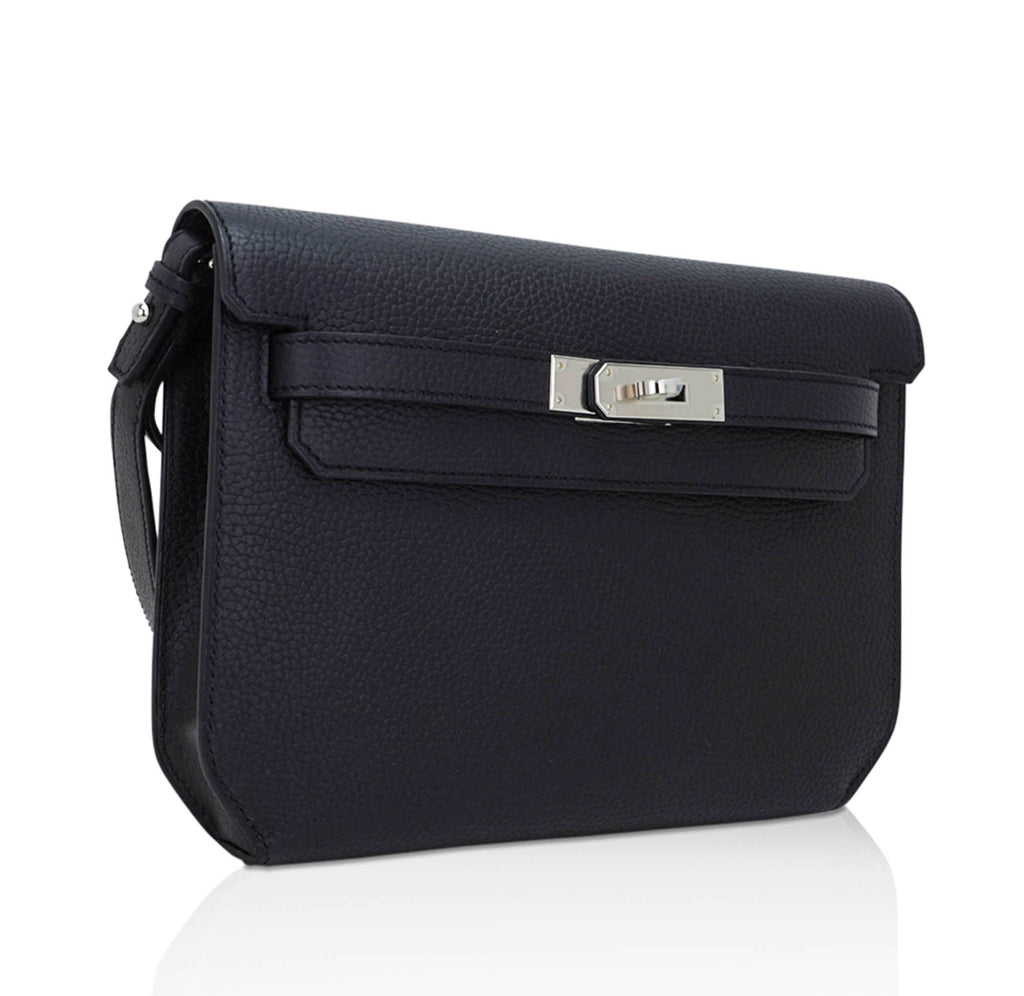 Kelly Depeches 25 Pouch Bag Blue Ocean Togo Leather with Palladium Hardware