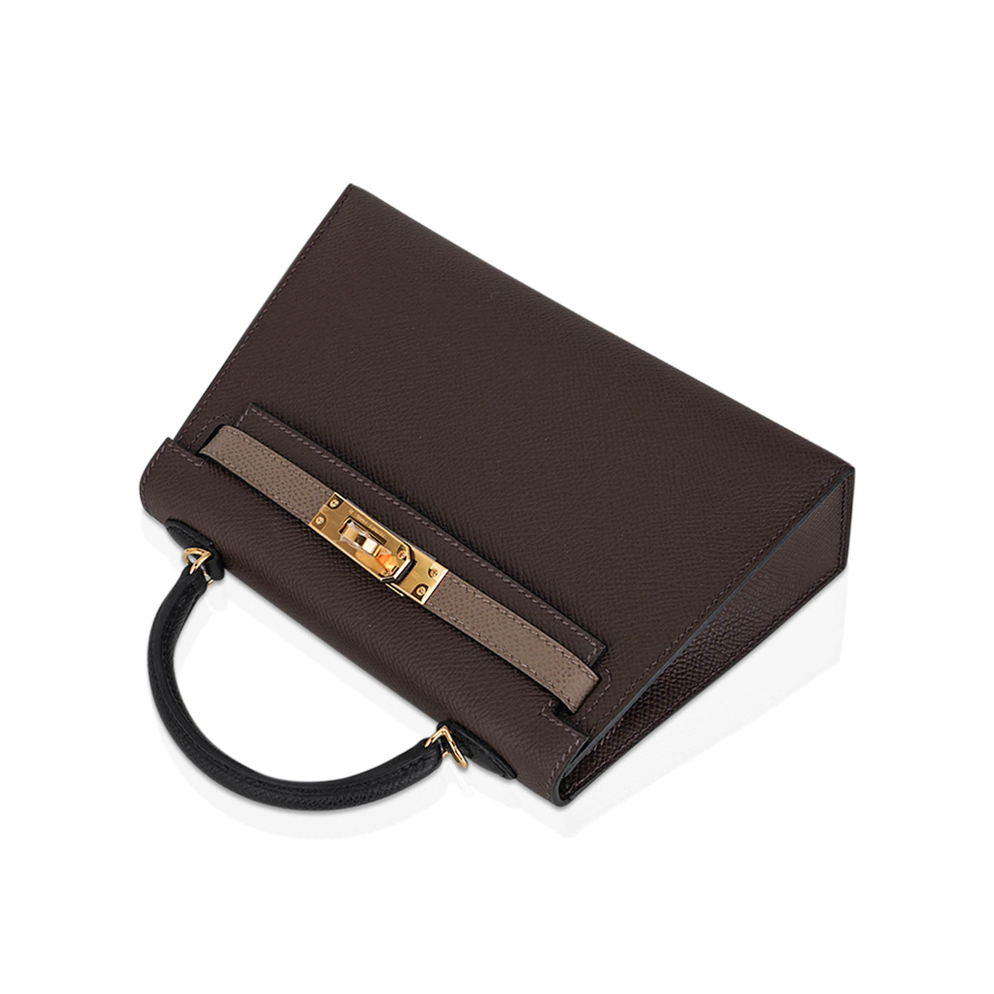 Special Order HSS Mini Kelly 20 Sellier Bag Ecorce Etoupe and Black with Gold Hardware
