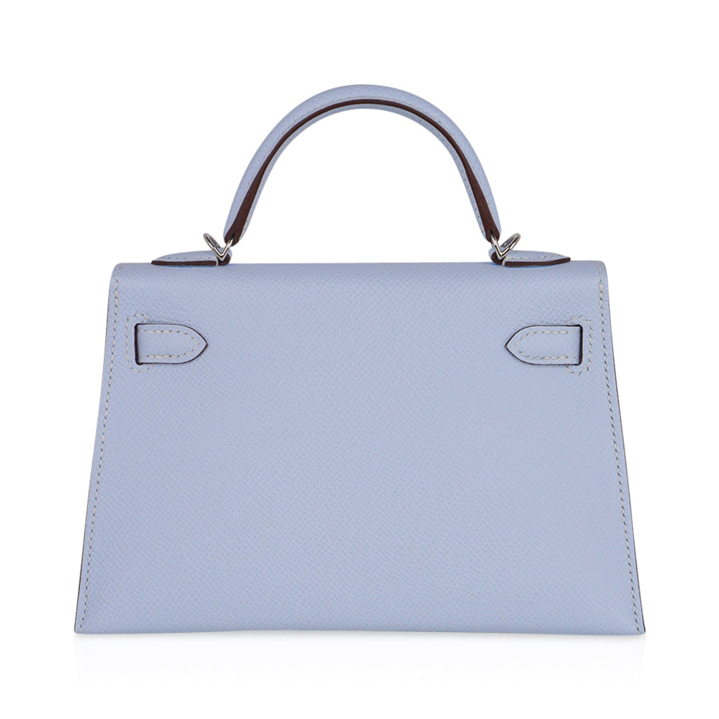 Kelly 20 Mini Sellier Bag Blue Brume Epsom Leather Gold Hardware