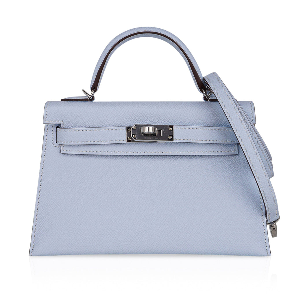 Kelly 20 Mini Sellier Bag Blue Brume Epsom Leather Gold Hardware
