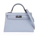 Kelly 20 Mini Sellier Bag Blue Brume Epsom Leather Gold Hardware