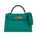 Kelly 20 Mini Sellier Bag Jade Epsom Leather Gold Hardware New w/Box