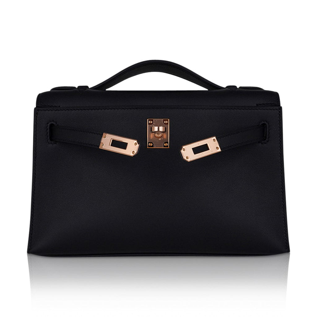 Kelly Pochette Bag Black Rose Gold Hardware Clutch