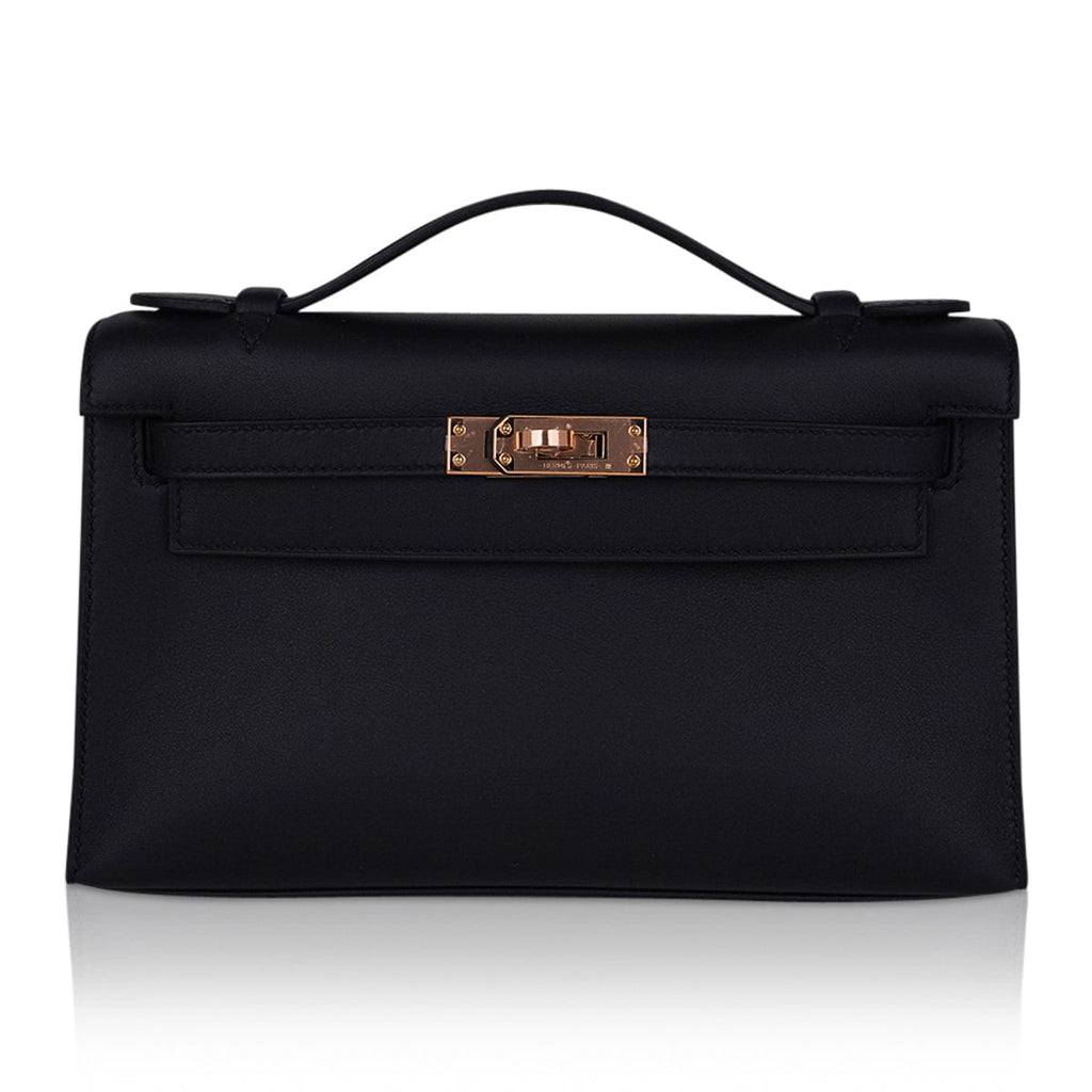 Kelly Pochette Bag Black Rose Gold Hardware Clutch