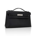Kelly Pochette Clutch Bag Black Swift Leather with Palladium Hardware