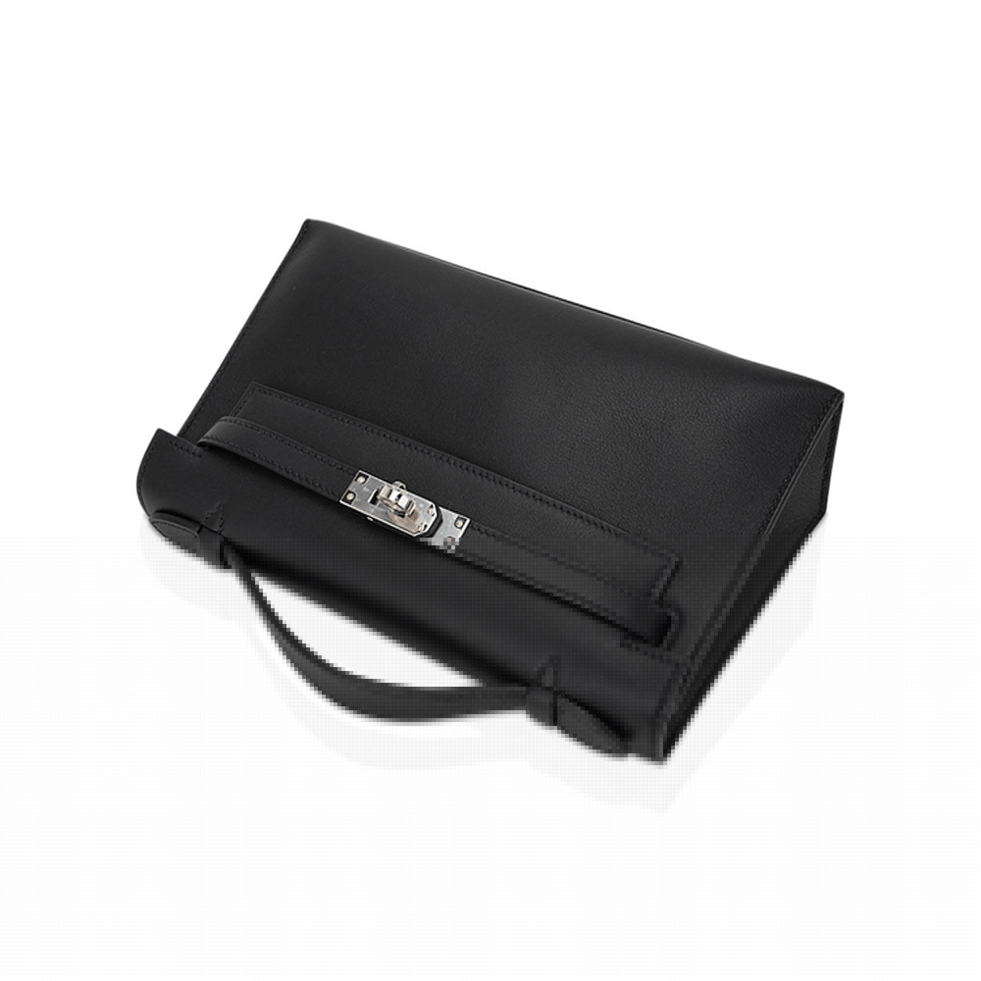 Kelly Pochette Clutch Bag Black Swift Leather with Palladium Hardware