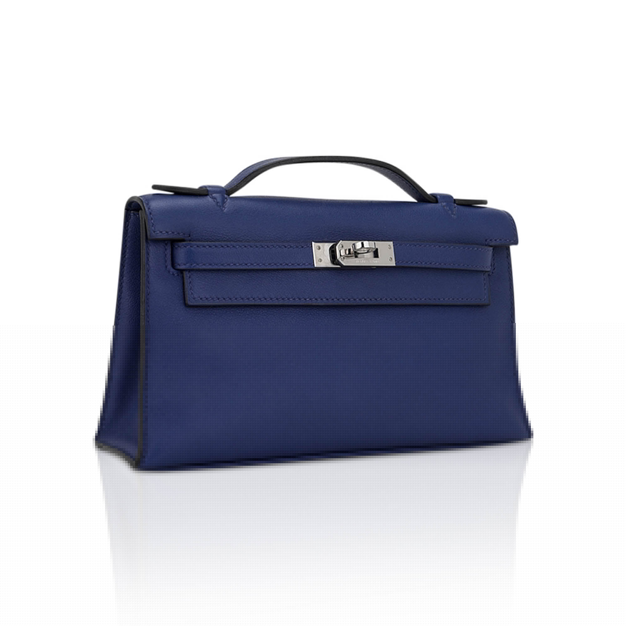 Kelly Pochette Clutch Bag Blue Sapphire Swift Leather with Palladium Hardware