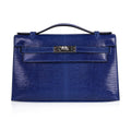 Kelly Pochette Bag Blue Sapphire Lizard Clutch Palladium Hardware