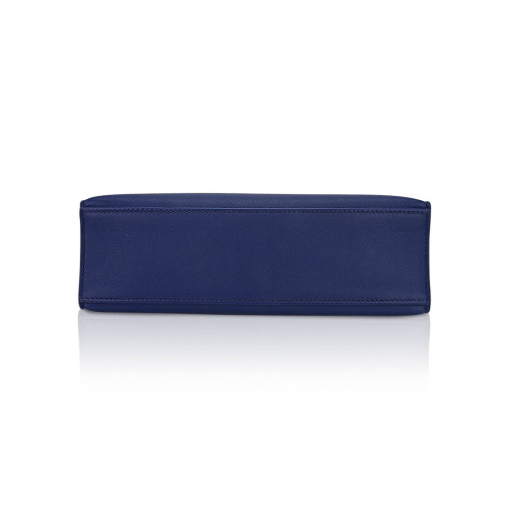 Kelly Pochette Clutch Bag Blue Sapphire Swift Leather with Palladium Hardware