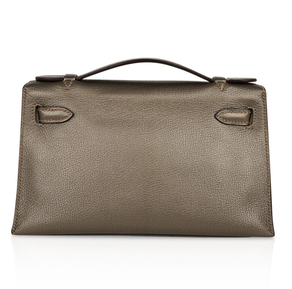 Kelly Pochette Metallic Bronze Clutch Bag Chevre Palladium