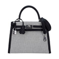 Kelly 25 Sellier Bag Quadrille Black & White Viking Toile Swift Leather with Palladium Hardware