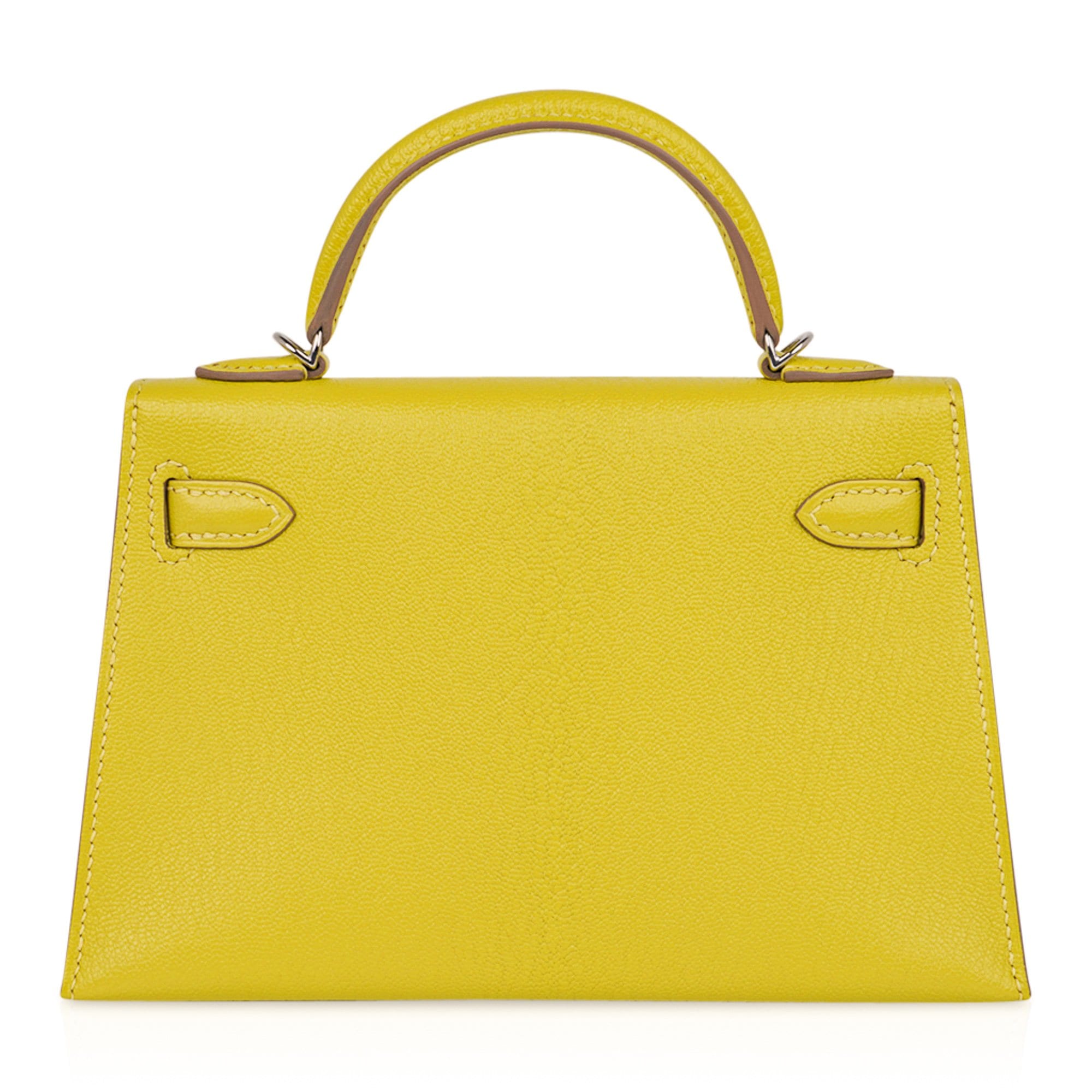 Kelly 20 Mini Sellier Bag Lime Chevre Leather Palladium New w/Box