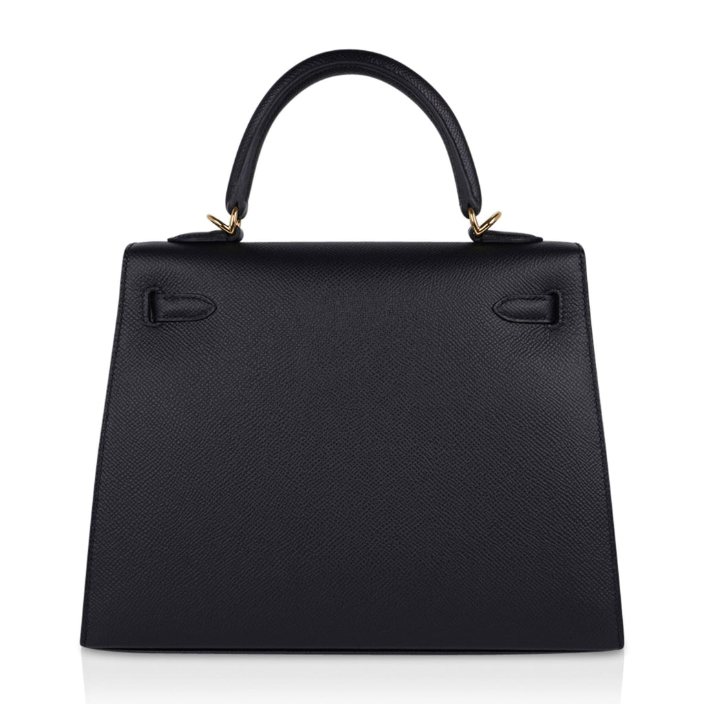 Kelly Sellier 25 Bag Black Epsom Gold Hardware New