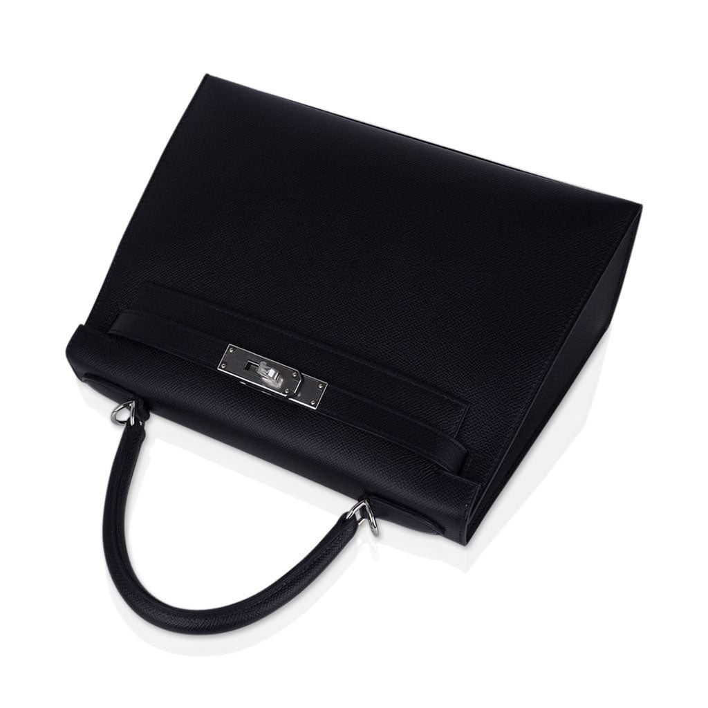 Kelly 28 Sellier Bag Black Epsom Leather with Palladium Hardware