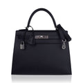 Kelly 28 Sellier Bag Black Epsom Leather with Palladium Hardware