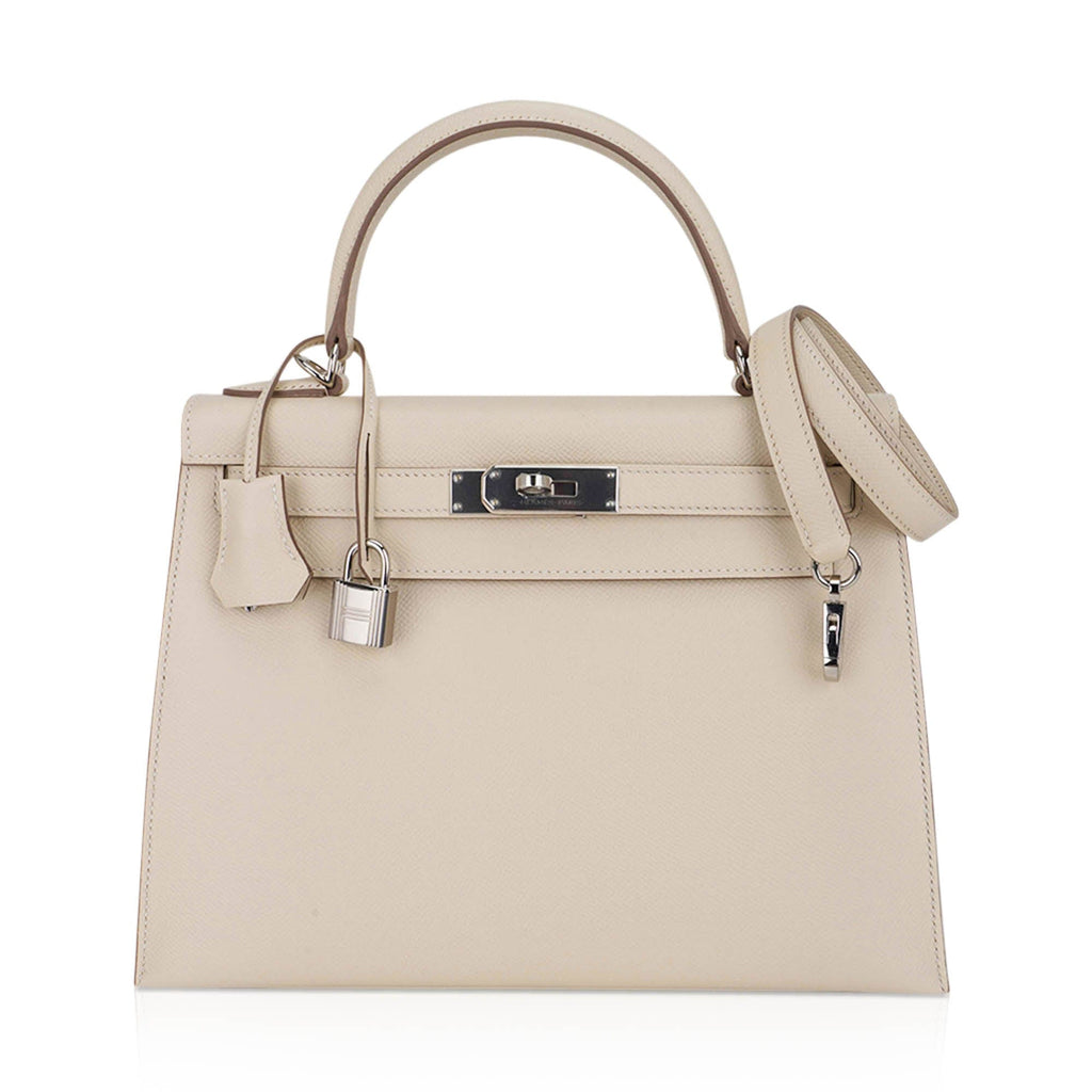 Kelly 28 Bag Sellier Craie Epsom Leather with Palladium Hardware