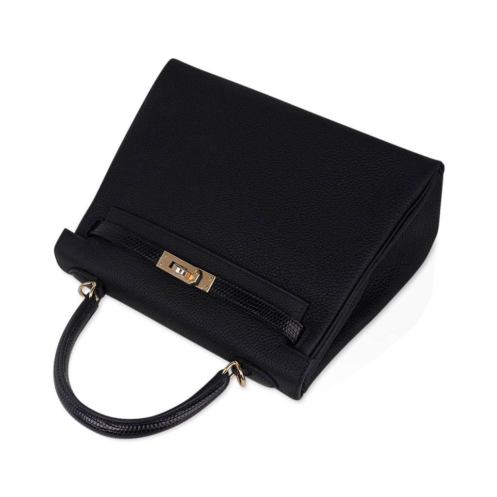 Kelly Touch 25 Retourne Bag Black Lizard / Togo Permabrass Hardware