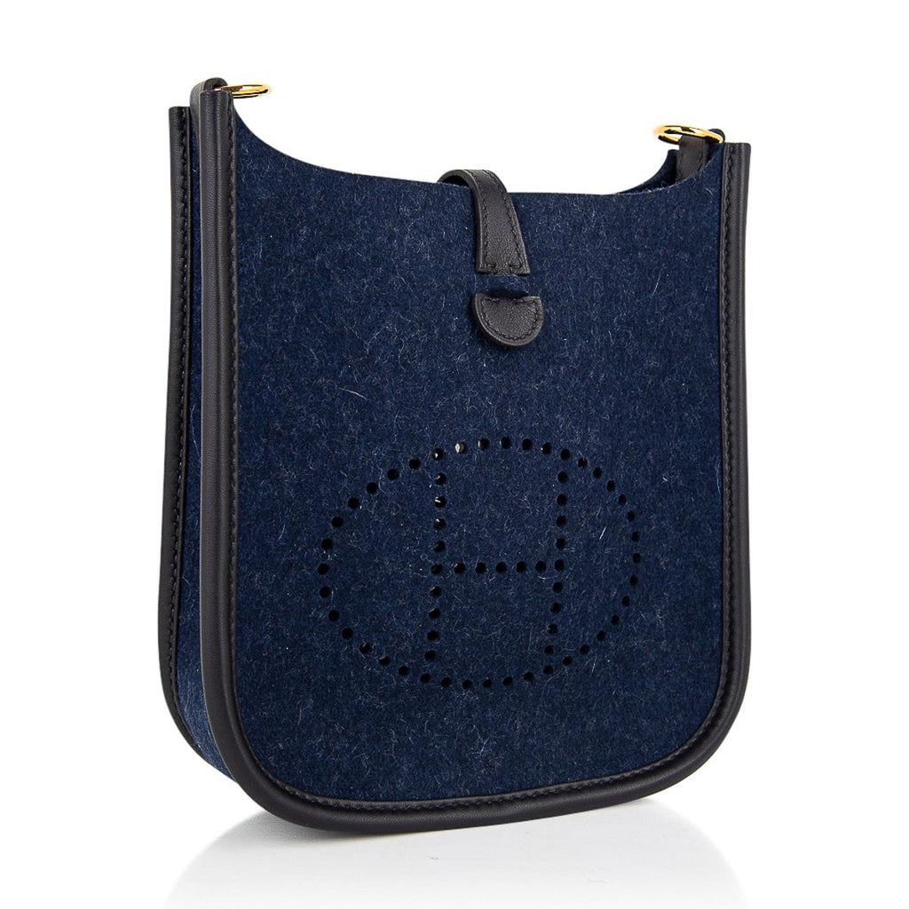 Limited Edition Mini Evelyne TPM Bag Blue Feutre Black Swift Leather with Gold Hardware