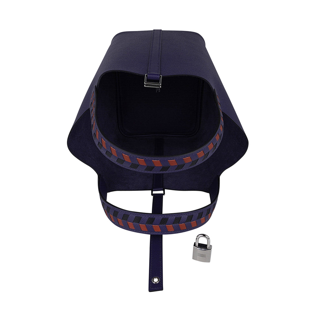 Picotin Lock 22 Bag Tressage Bleu Encre / Brique / Noir Palladium