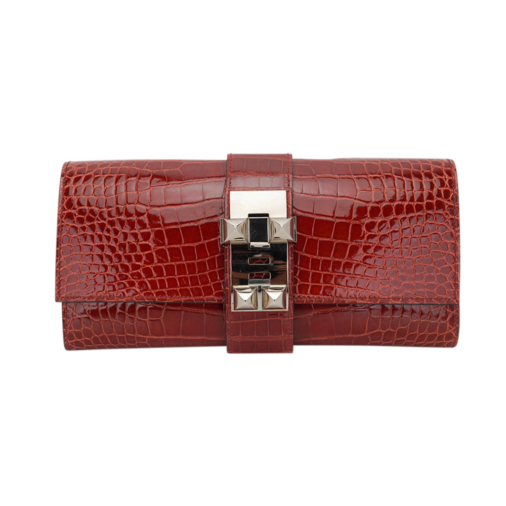 Medor 23 Clutch Bag Rouge H Alligator with Palladium Hardware