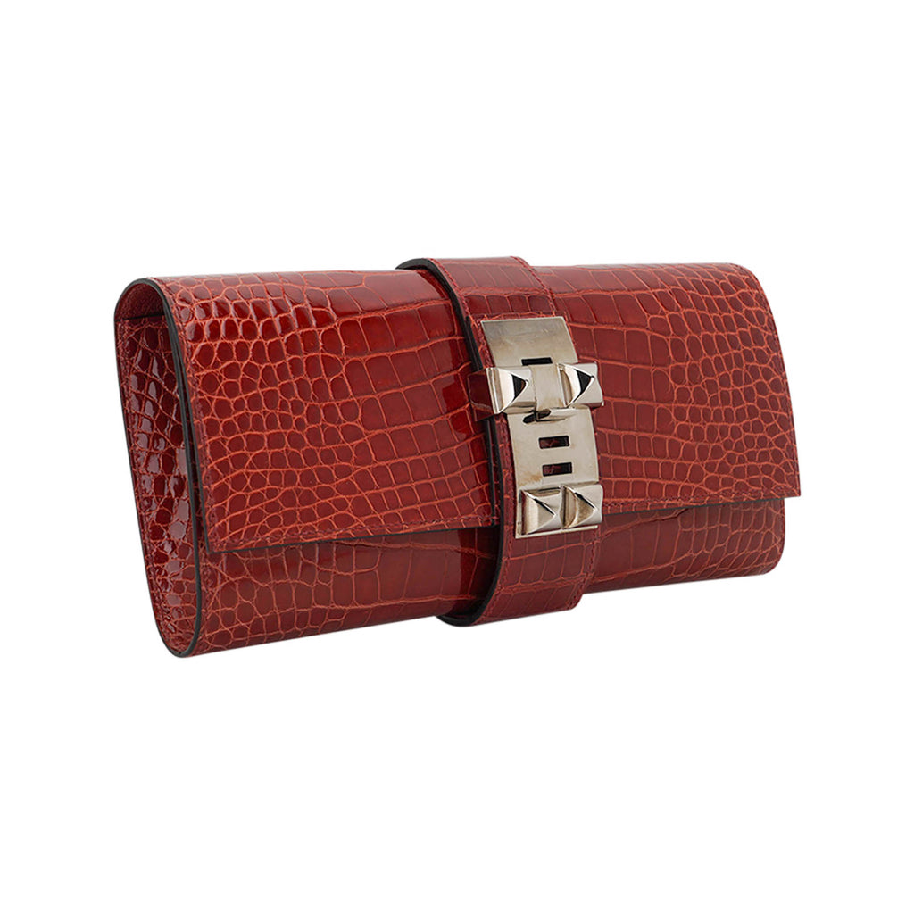 Medor 23 Clutch Bag Rouge H Alligator with Palladium Hardware
