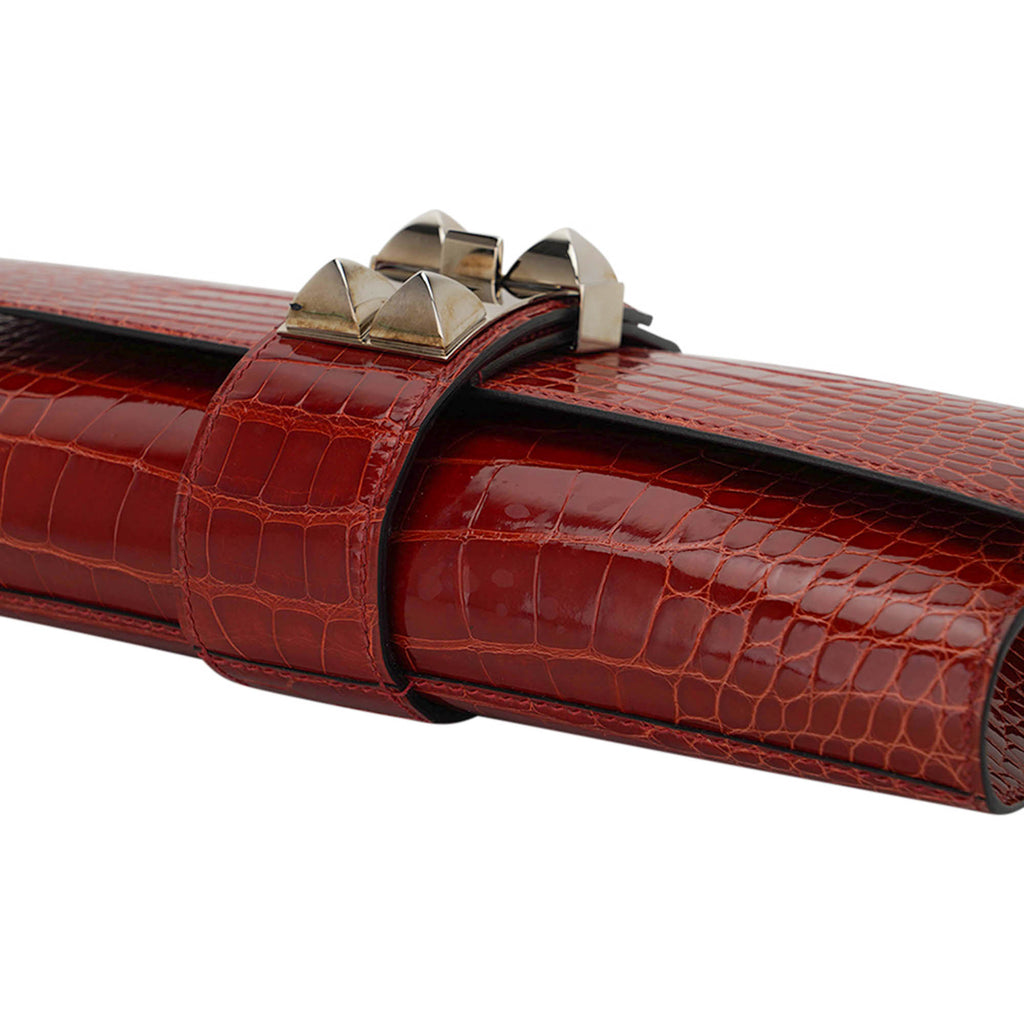 Medor 23 Clutch Bag Rouge H Alligator with Palladium Hardware