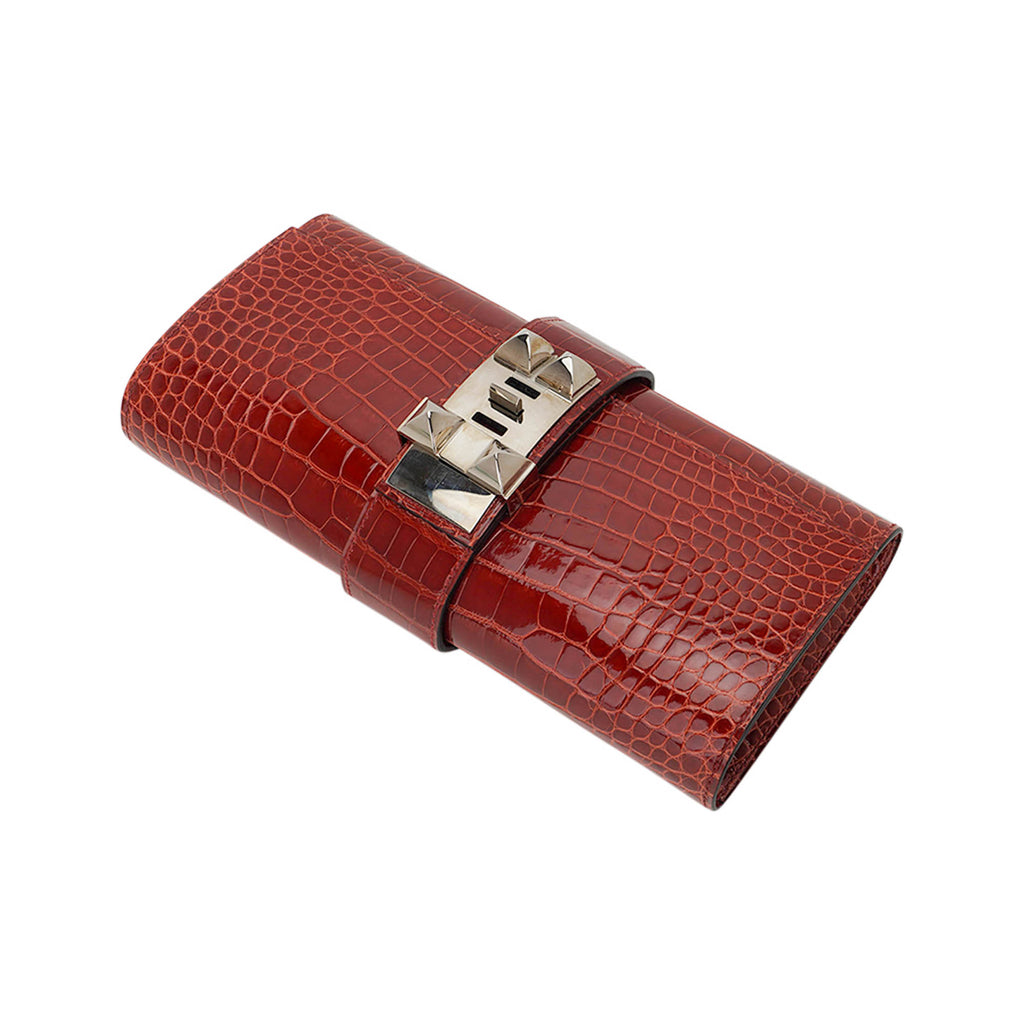 Medor 23 Clutch Bag Rouge H Alligator with Palladium Hardware