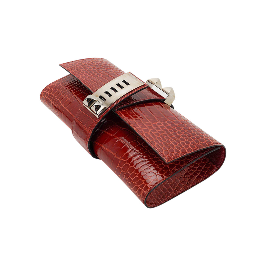 Medor 23 Clutch Bag Rouge H Alligator with Palladium Hardware