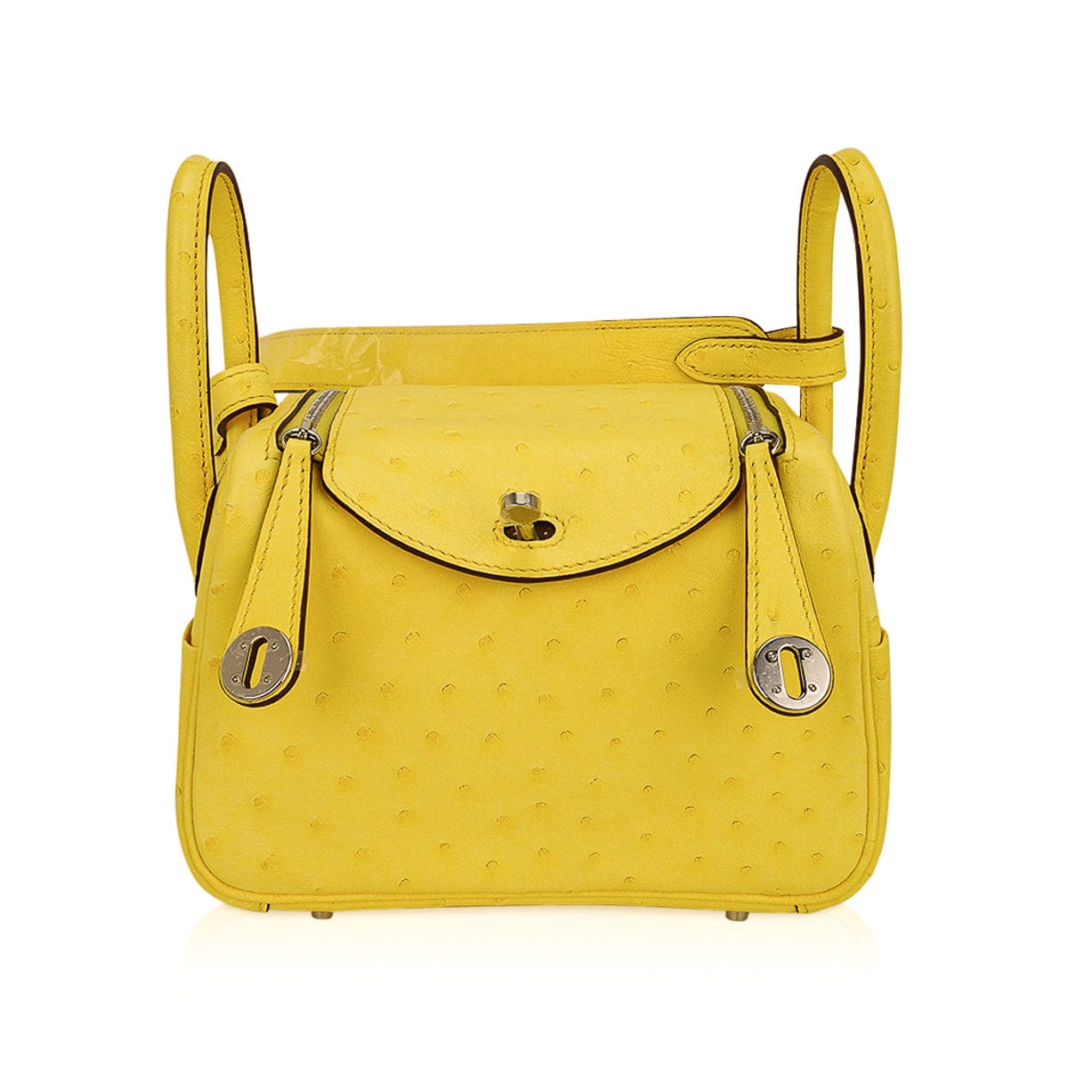 Mini Lindy 20 Bag Jaune Citron Ostrich Boreal with Palladium Hardware