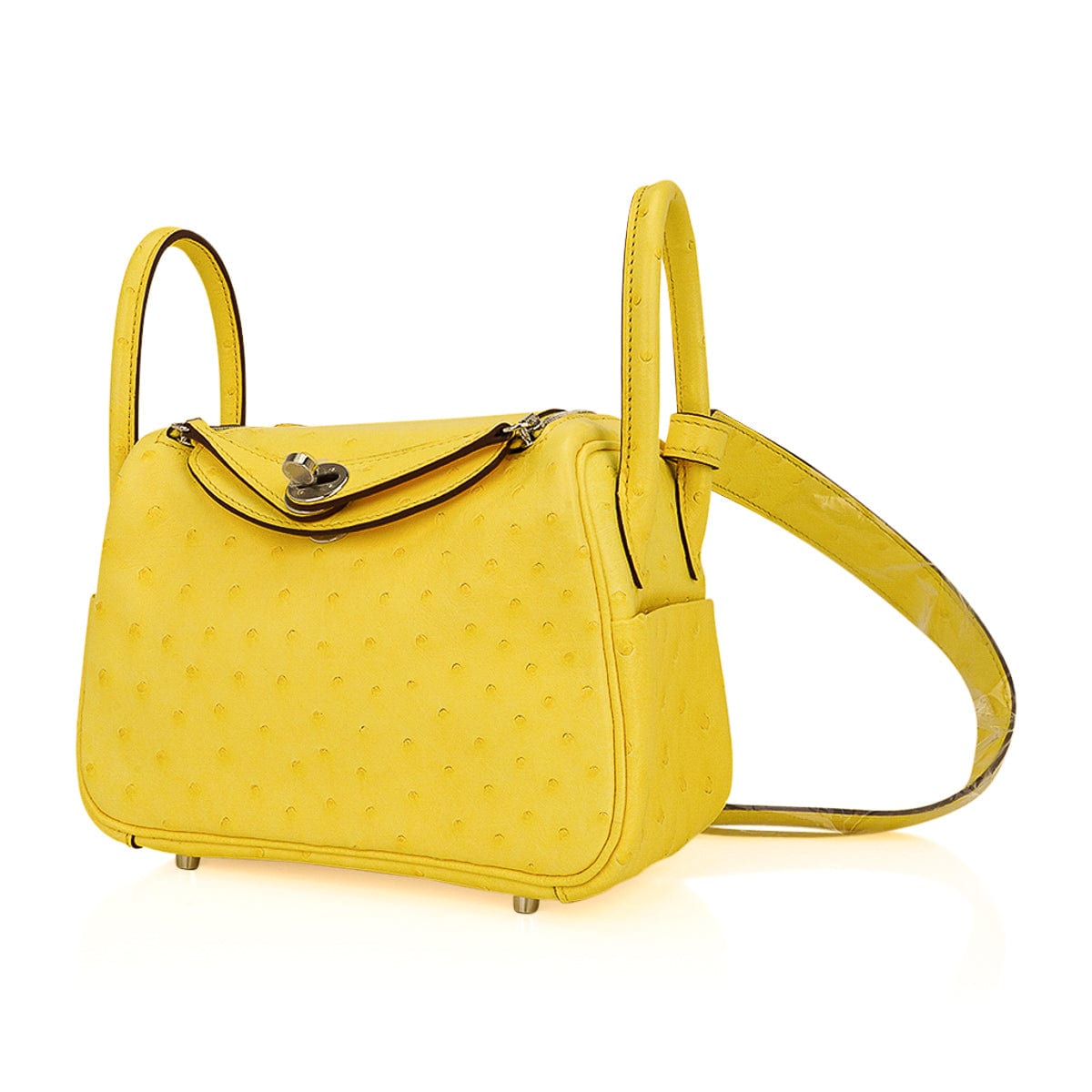 Mini Lindy 20 Bag Jaune Citron Ostrich Boreal with Palladium Hardware