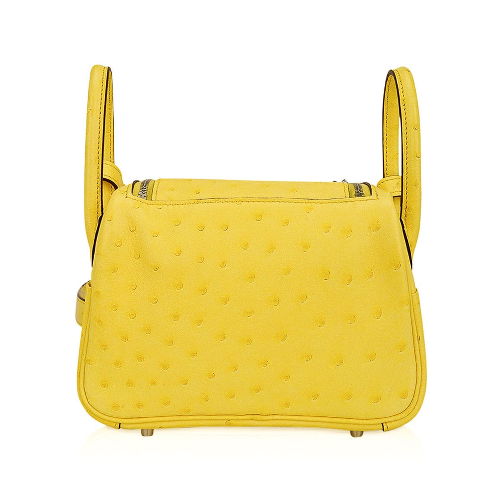 Mini Lindy 20 Bag Jaune Citron Ostrich Boreal with Palladium Hardware