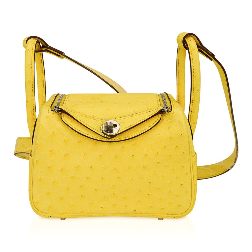 Mini Lindy 20 Bag Jaune Citron Ostrich Boreal with Palladium Hardware