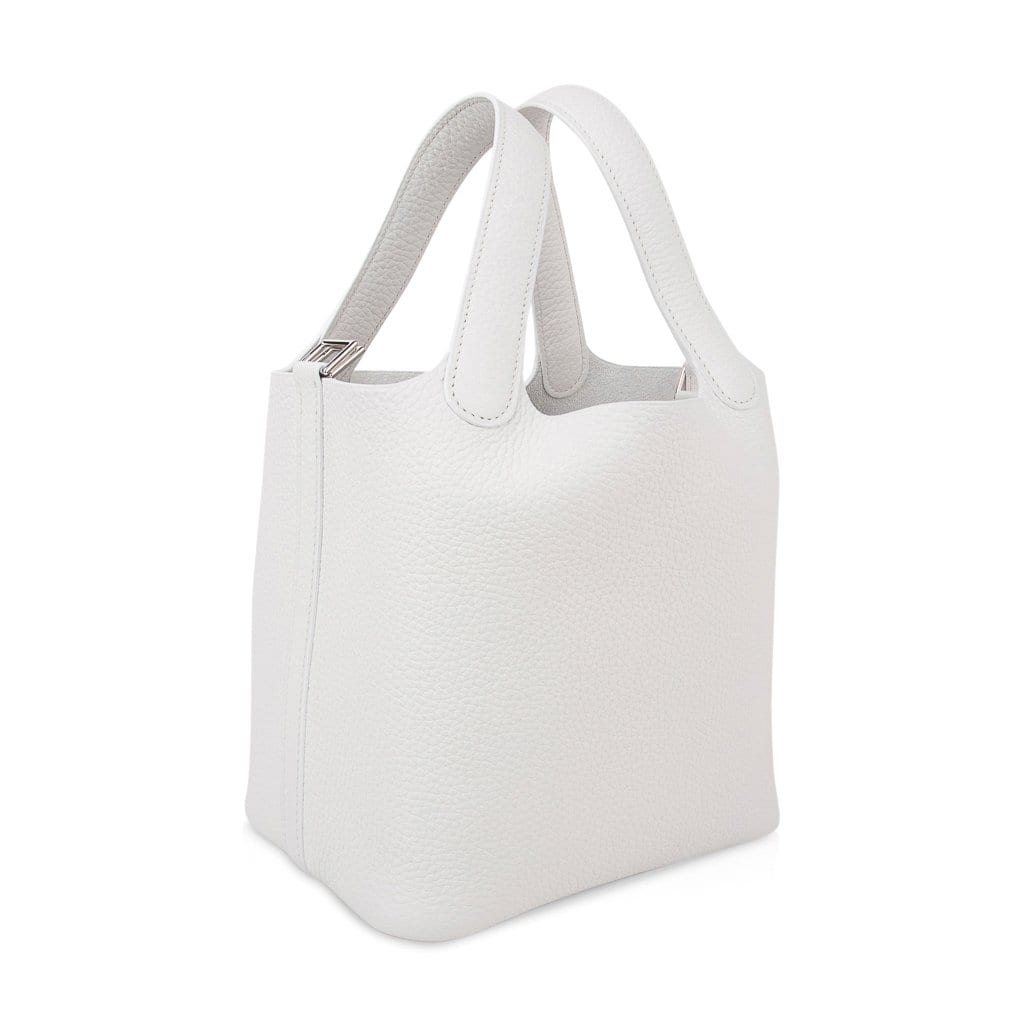 Picotin Lock 18 Bag White Tote Clemence Palladium Hardware