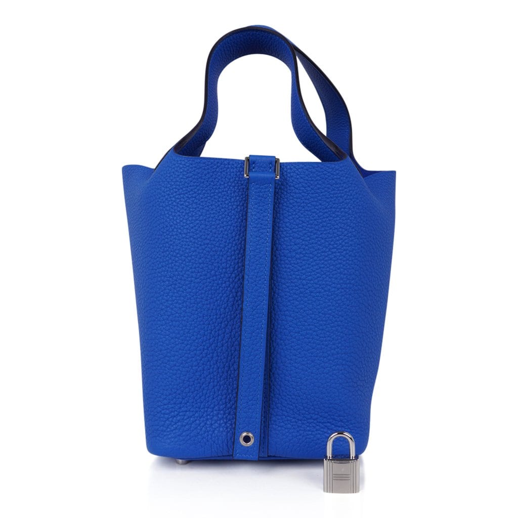 Picotin Lock 18 Bag Blue Zellige Tote Clemence Palladium Hardware