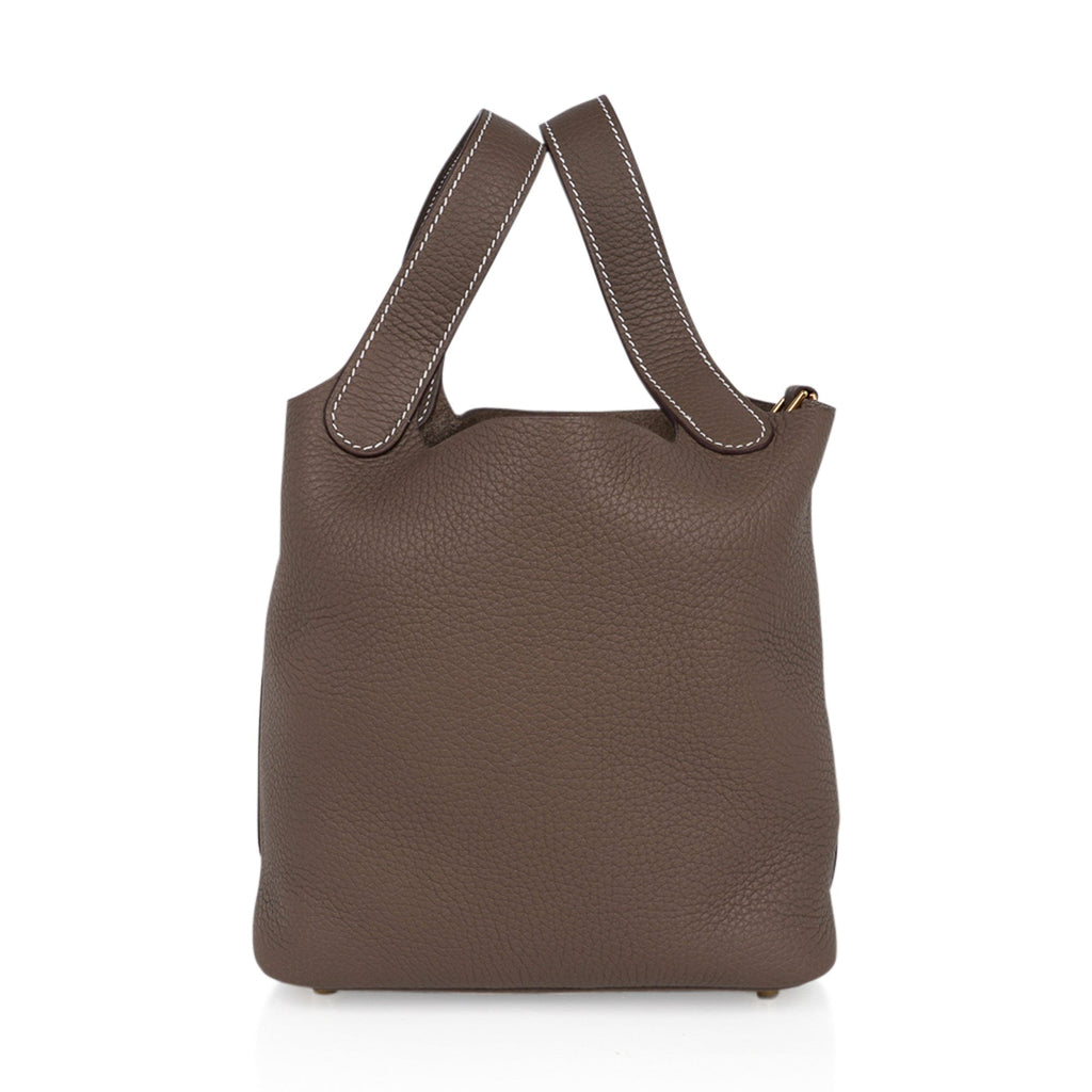 Picotin Lock 18 Etoupe Gold Hardware Clemence Leather