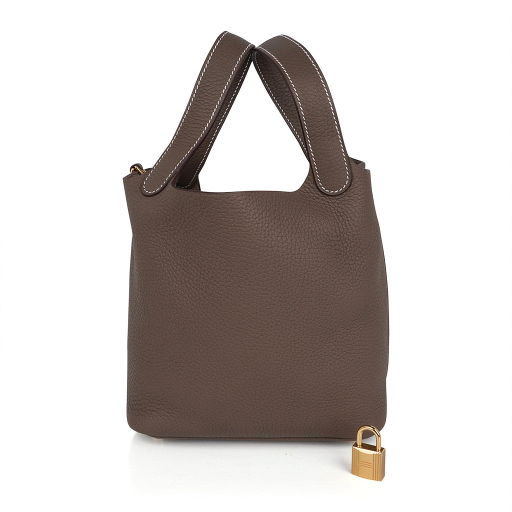 Picotin Lock 18 Etoupe Gold Hardware Clemence Leather