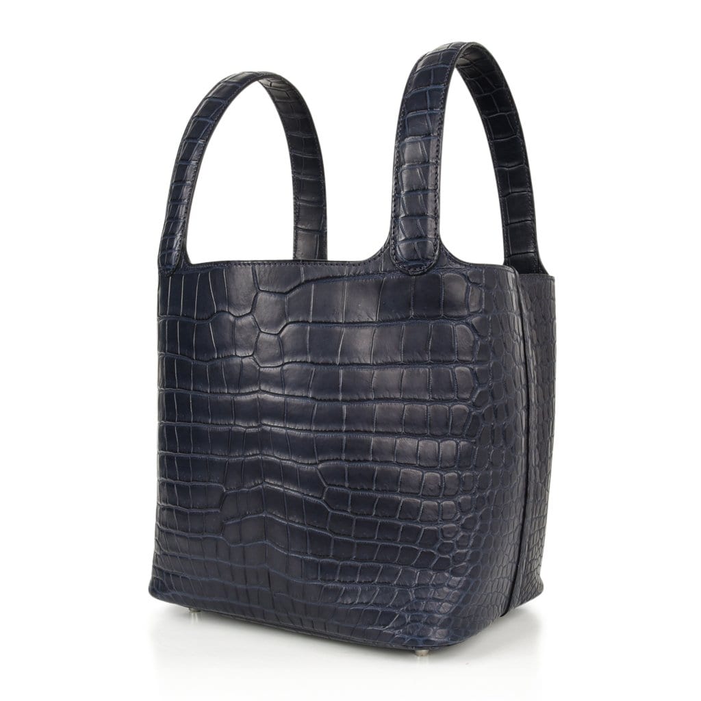 Picotin Lock 22 Blue Indigo Matte Porosus Crocodile Rare